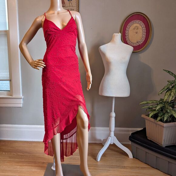 Vintage 90s Masquerade Prom Gown Siren Red Jessica Rabbit Salsa Whimsygoth 11 - Picture 2 of 13